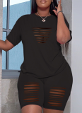 Summer Sexy Hollow T-Shirt Shorts Two-Piece Set