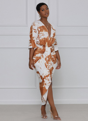 Summer Holiday Style Sexy V-Neck Tie-Dye Print Waist Dress