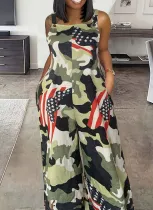 Oversized Flag Print Casual Jumpsuit