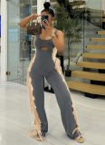 Fashionable Contrast Color Personalized Tassel Casual Jumpsuit