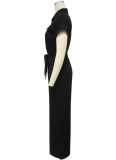 Solid Color Lapel Casual Linen Loose Jumpsuit