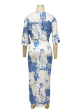 Summer Holiday Style Sexy V-Neck Tie-Dye Print Waist Dress
