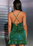 Summer Suspender Fine Shimmer Sexy Backless Ruffled Hip Dress