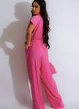 Solid Color Lapel Casual Linen Loose Jumpsuit