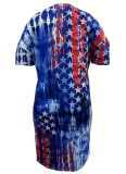 Oversized V-Neck Flag Print Dress