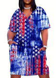Oversized V-Neck Flag Print Dress