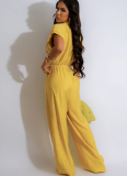 Solid Color Lapel Casual Linen Loose Jumpsuit
