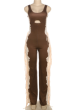 Fashionable Contrast Color Personalized Tassel Casual Jumpsuit