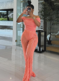 Pink One Neck Shirt High Waisted Wave Print Pants Two Piece Set