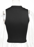 New Slim Fit Sleeveless Navel-Exposed Half-High Neck Vest