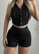 Sleeveless Button-Down Stylish Casual Two-Piece Suit