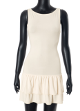 Apricot Summer Sleeveless Slim High Waist Pleated Dress