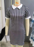 Fashion Houndstooth Print Lapel Sexy Dress