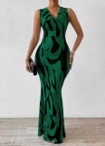 V-Neck Fashionable Printed Sleeveless Dress