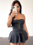 Zipper Tie-Up Sexy Transparent Strap Ruffled Dress