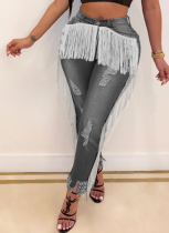Black Skinny Ripped Fringe Washed Jeans