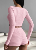 Solid Color Long Sleeve Square Neck Tight Yoga Fitness Two-Piece Suit