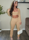 Solid Color Long Sleeve Square Neck Slim Flared Trousers Sports Casual Two-Piece Suit