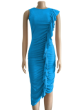 Fashion Round Neck Ruffled Irregular Sexy Dress