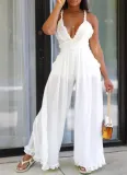 Sexy Ruffled Suspenders Wide-Leg Jumpsuit