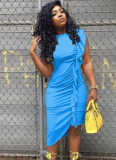 Fashion Round Neck Ruffled Irregular Sexy Dress