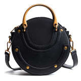Fashionable Matte Stitching Crossbody Handheld Round Bag