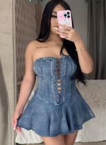 Zipper Tie-Up Sexy Transparent Strap Ruffled Dress