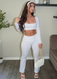 Solid Color Long Sleeve Square Neck Slim Flared Trousers Sports Casual Two-Piece Suit