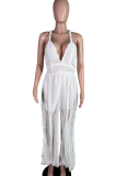 Sexy Ruffled Suspenders Wide-Leg Jumpsuit