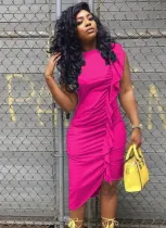Fashion Round Neck Ruffled Irregular Sexy Dress