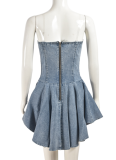 Zipper Tie-Up Sexy Transparent Strap Ruffled Dress