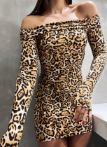 New Long Sleeve Tube Top Print Sexy Hip Dress