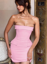 Pink Sexy Hot Girl Tube Top Fashionable Hip Dress
