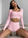 Solid Color Long Sleeve Square Neck Tight Yoga Fitness Two-Piece Suit