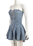 Zipper Tie-Up Sexy Transparent Strap Ruffled Dress