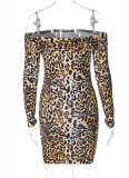 New Long Sleeve Tube Top Print Sexy Hip Dress