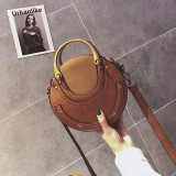 Fashionable Matte Stitching Crossbody Handheld Round Bag