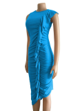 Fashion Round Neck Ruffled Irregular Sexy Dress