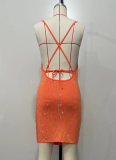 Solid Color Hot Diamond Halter Neck Backless Dress