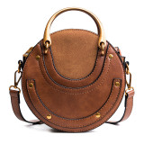 Fashionable Matte Stitching Crossbody Handheld Round Bag