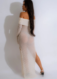 Sexy One-Neck Long-Sleeved See-Through Slit Dress
