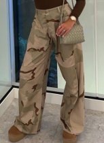 Khaki Loose High Waist Wide Leg Cargo Trousers