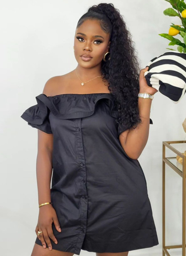 Loose Casual Puff Sleeve One Shoulder Short Sleeve Dress