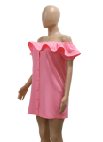 Loose Casual Puff Sleeve One Shoulder Short Sleeve Dress