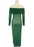 Sexy One-Neck Long-Sleeved See-Through Slit Dress