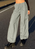 Grey New Summer Loose Slim Quick-Drying Drawstring Trousers