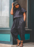 Black Fashion Loose Lapel Top Wide Leg Overalls Two-Piece Set