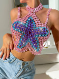 Sexy Gem Embroidered Colorful Halter Top