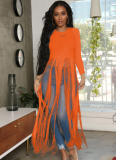 Solid Color Sexy Fringed Top