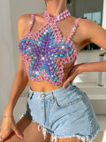 Sexy Gem Embroidered Colorful Halter Top